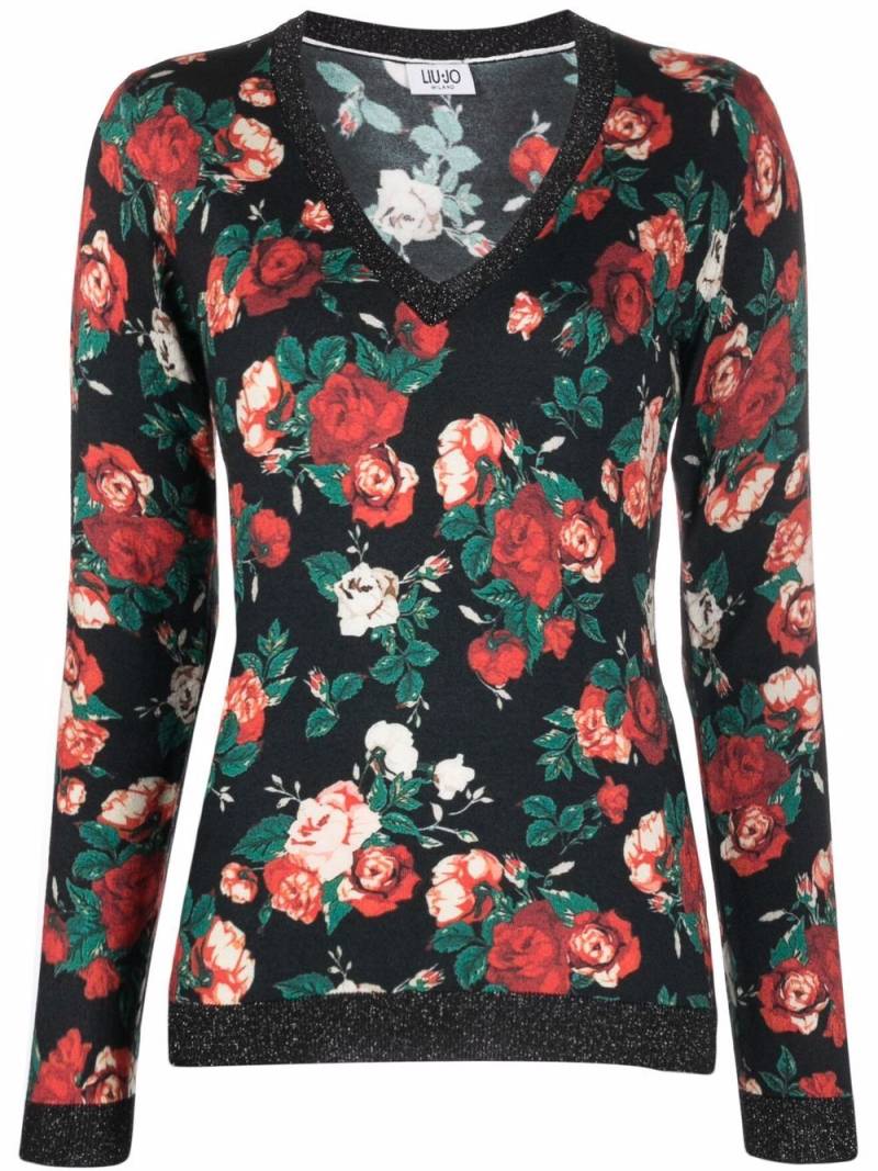 LIU JO floral-print V-neck jumper - Black von LIU JO