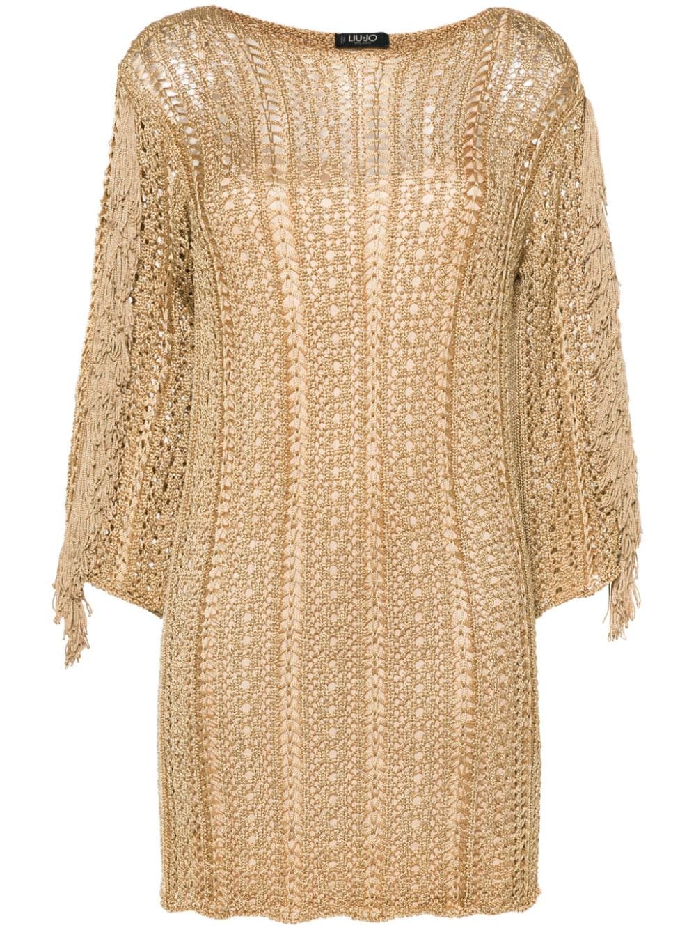 LIU JO fringe-detail open-knit dress - Neutrals von LIU JO