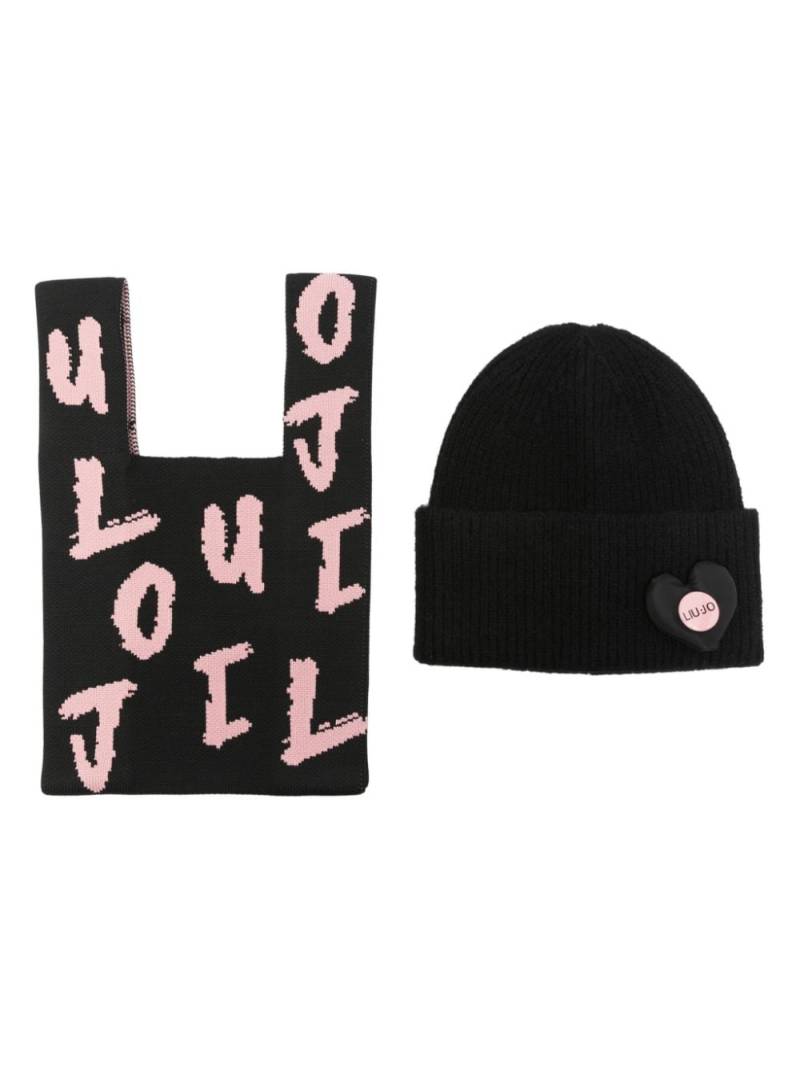 LIU JO logo-brooch beanie set - Black von LIU JO