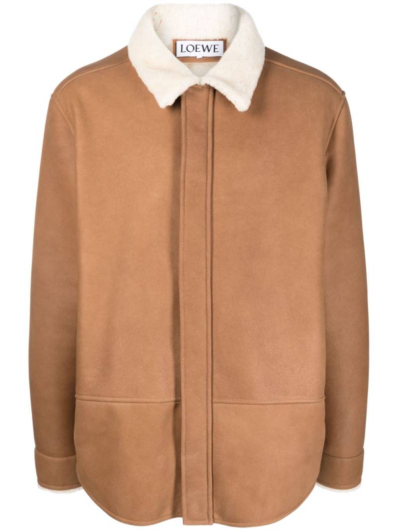 LOEWE Anagram-embossed leather shirt jacket - Brown von LOEWE