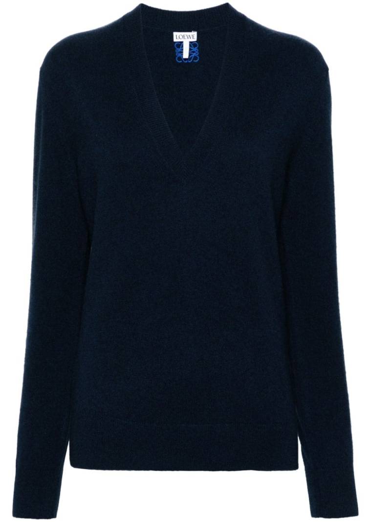 LOEWE Anagram-embroidered V-neck jumper - Blue von LOEWE