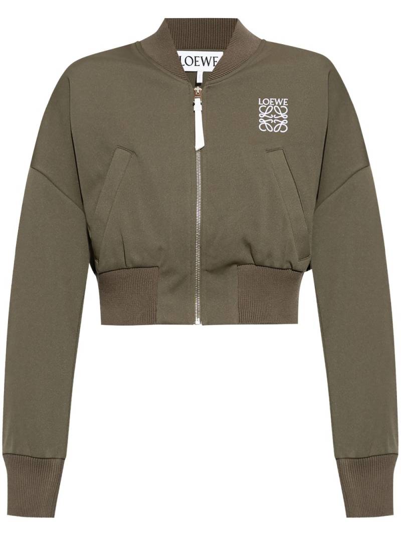 LOEWE logo-embroidered cropped bomber jacket - Green von LOEWE