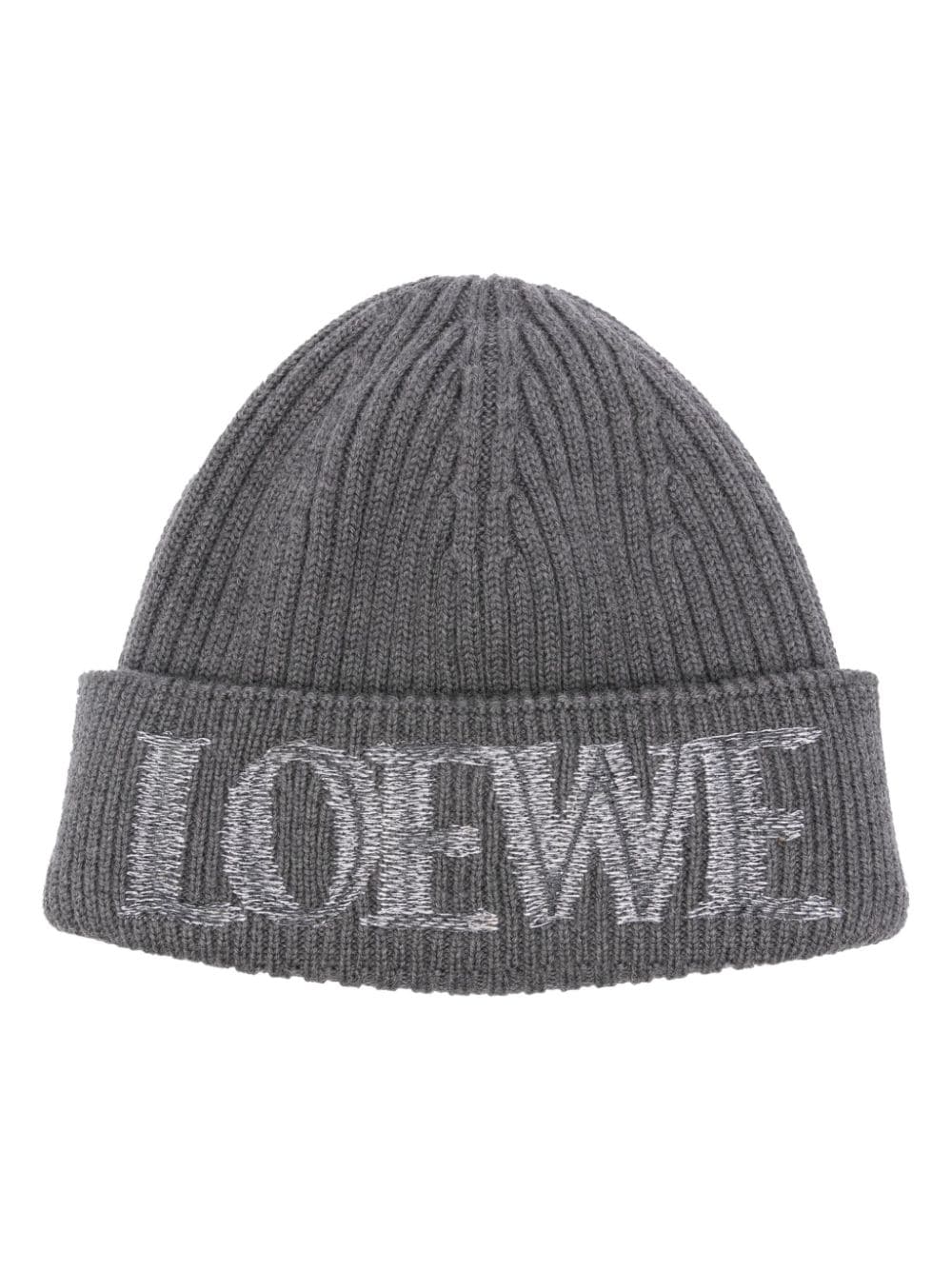 LOEWE logo-embroidered ribbed-knit beanie - Grey