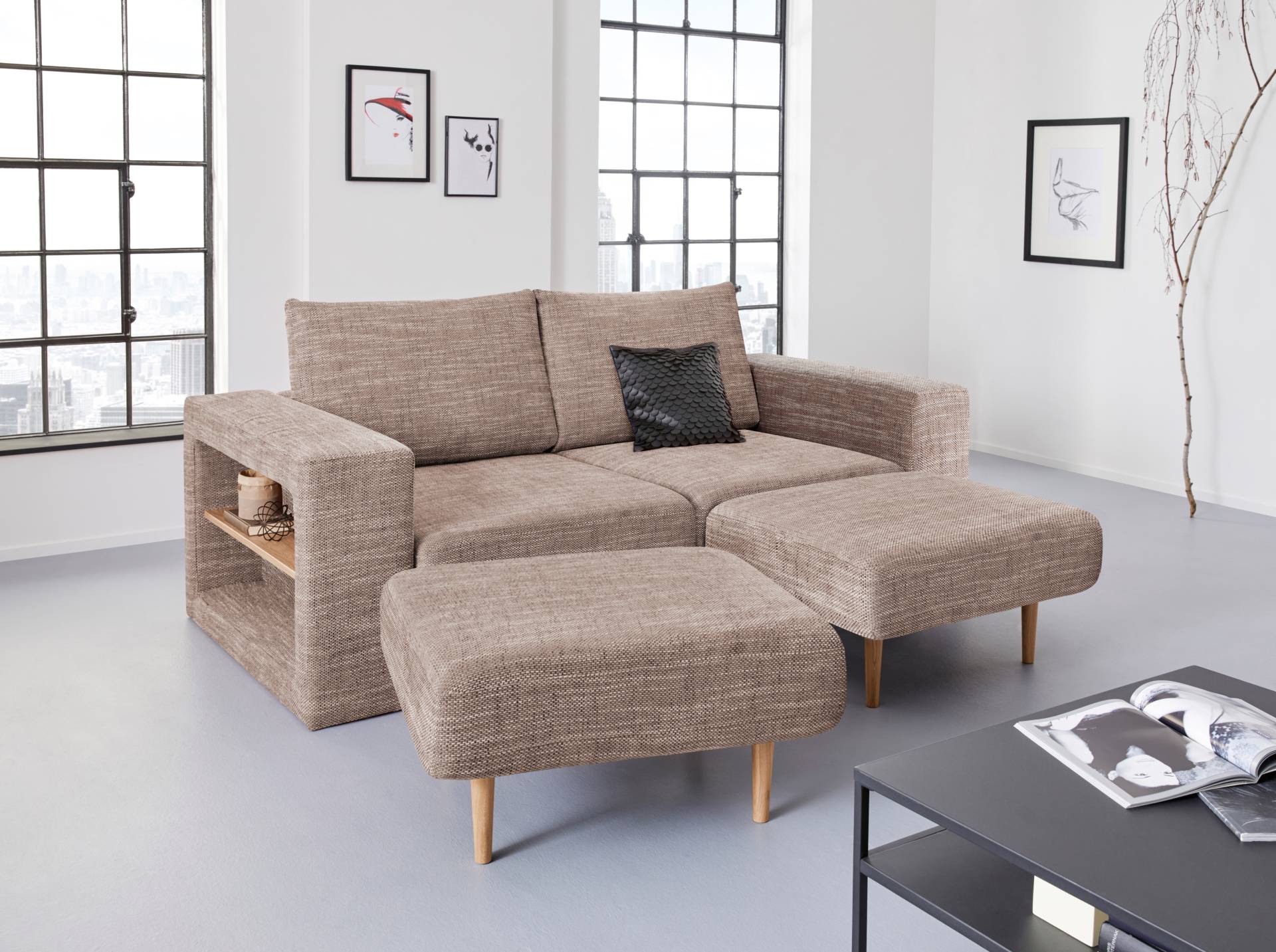 LOOKS by Wolfgang Joop 3-Sitzer »Looksvb«, Verwandlungssofa: aus Sofa wird Sofa mit 2 Hockern, mit Regalfunktion von LOOKS BY WOLFGANG JOOP