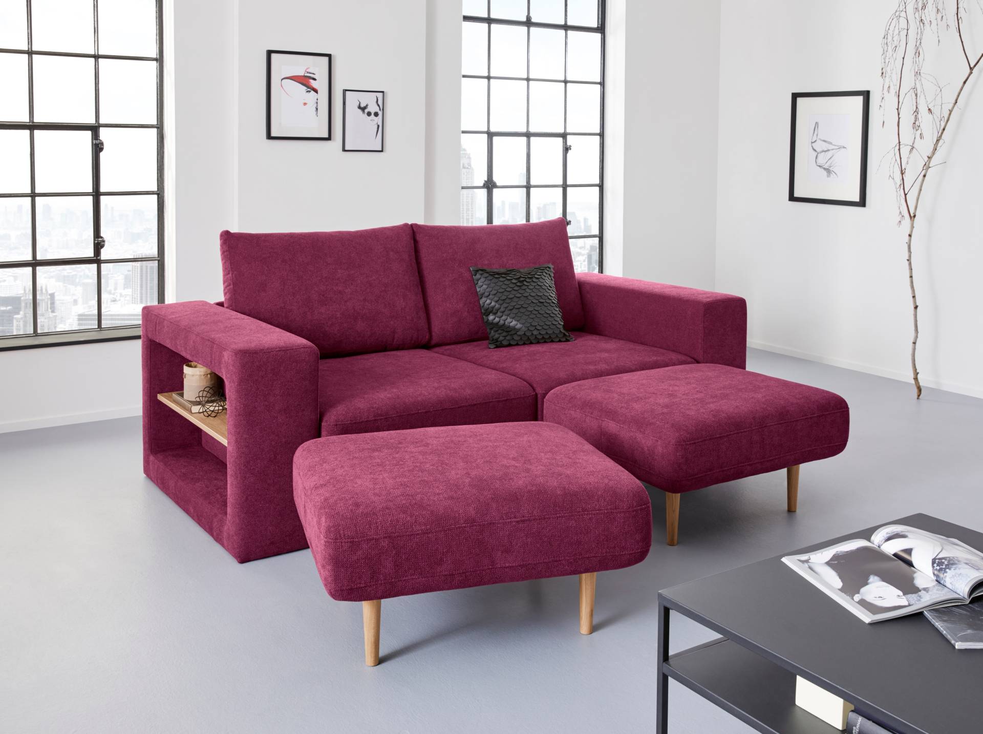 LOOKS by Wolfgang Joop 3-Sitzer »Looksvb«, Verwandlungssofa: aus Sofa wird Sofa mit 2 Hockern, mit Regalfunktion von LOOKS BY WOLFGANG JOOP