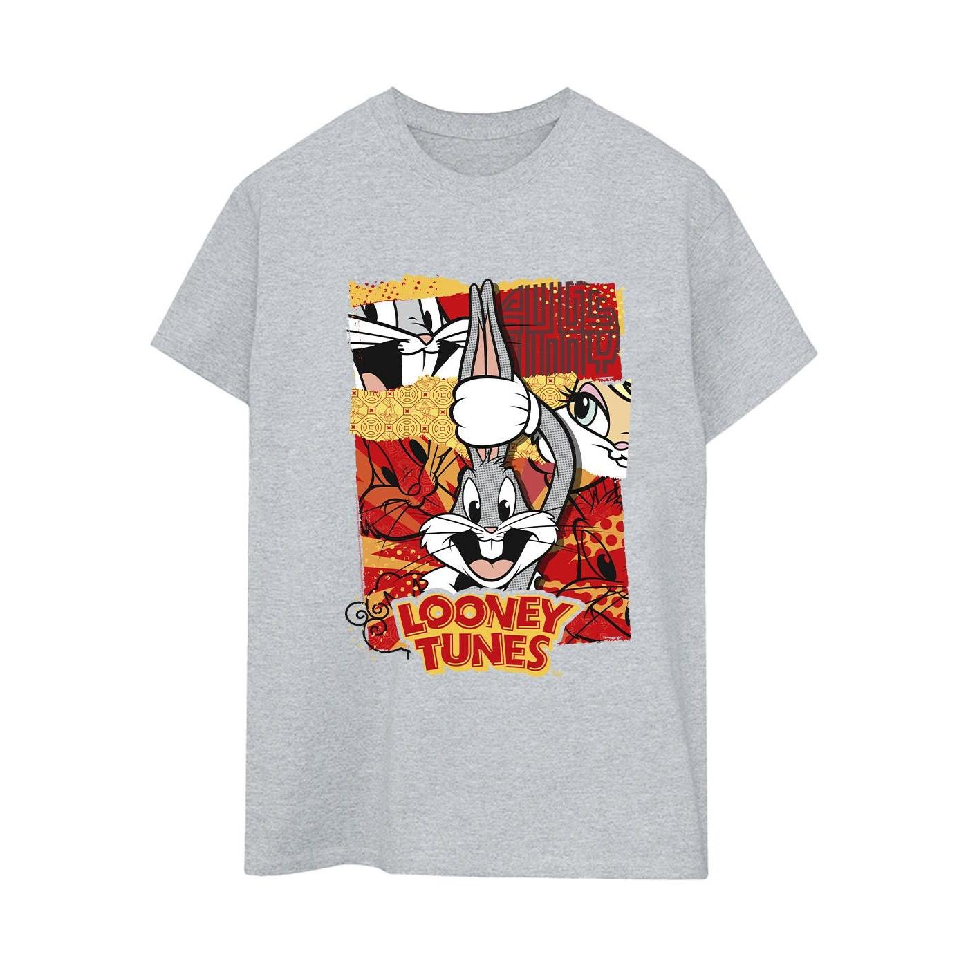 Bugs Rabbit Comic New Year Tshirt Damen Grau L von LOONEY TUNES