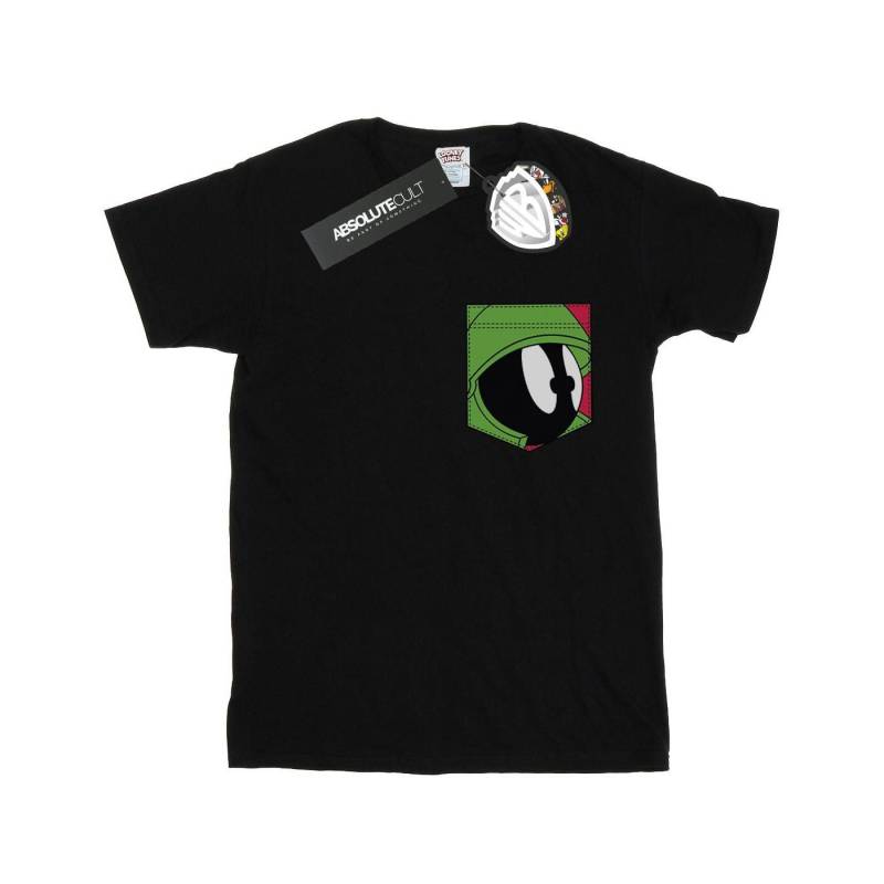 Marvin The Martian Face Faux Pocket Tshirt Damen Schwarz 3XL von LOONEY TUNES