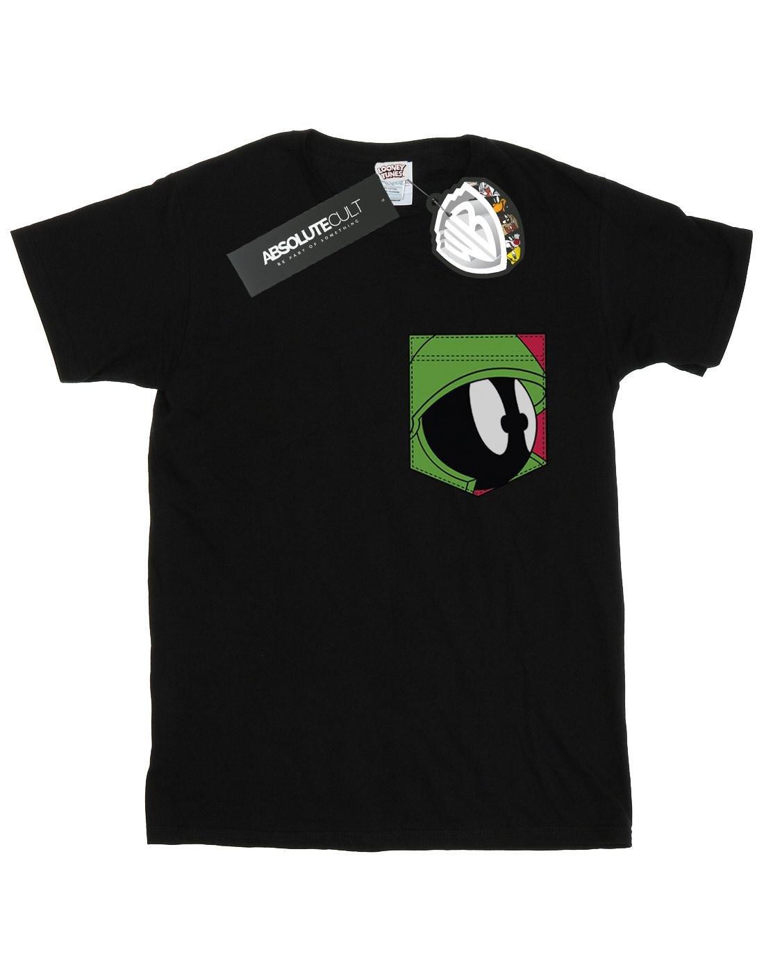 Marvin The Martian Face Faux Pocket Tshirt Damen Schwarz M von LOONEY TUNES