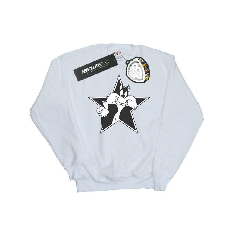 Sylvester Mono Star Sweatshirt Herren Weiss L von LOONEY TUNES