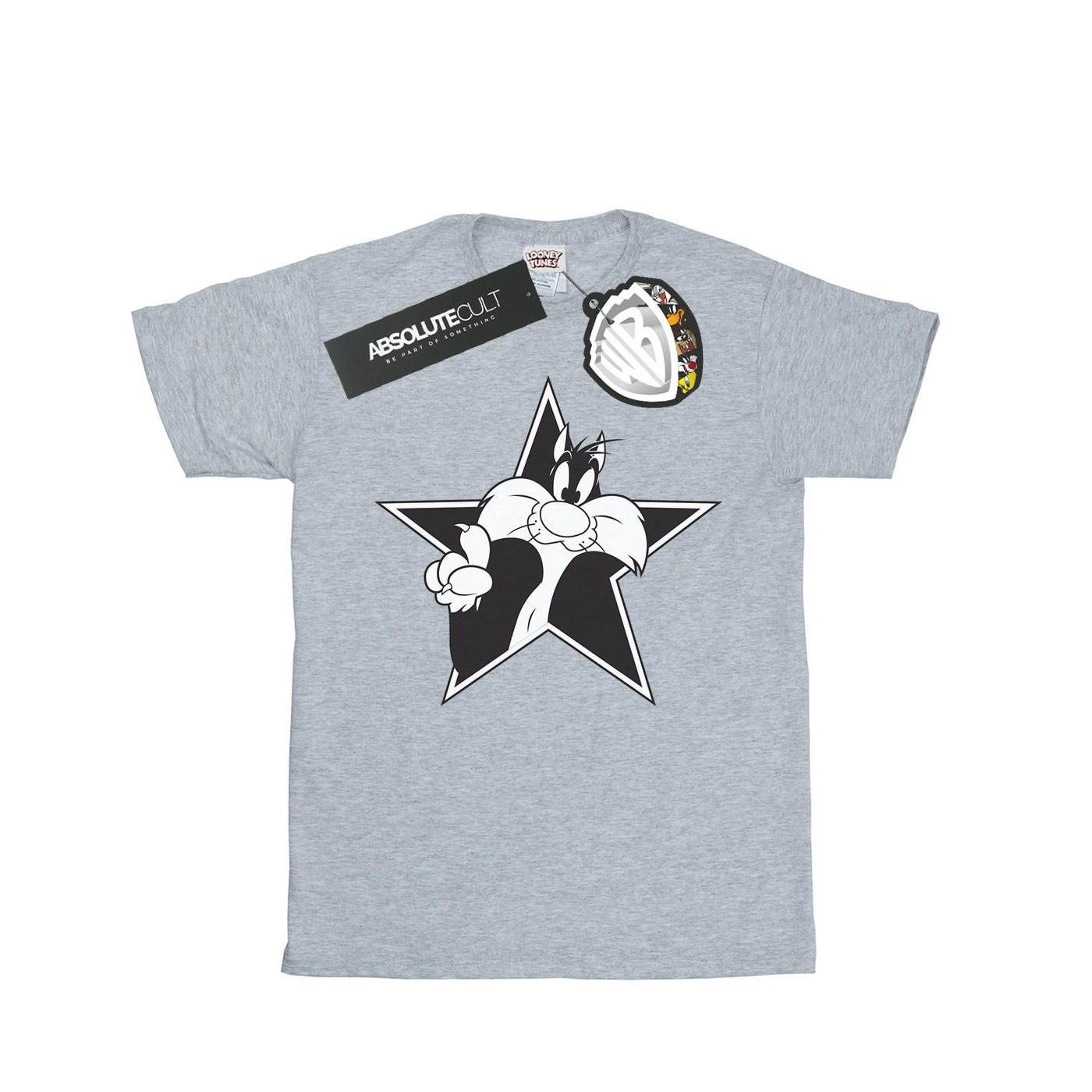 Sylvester Mono Star Tshirt Damen Grau S von LOONEY TUNES