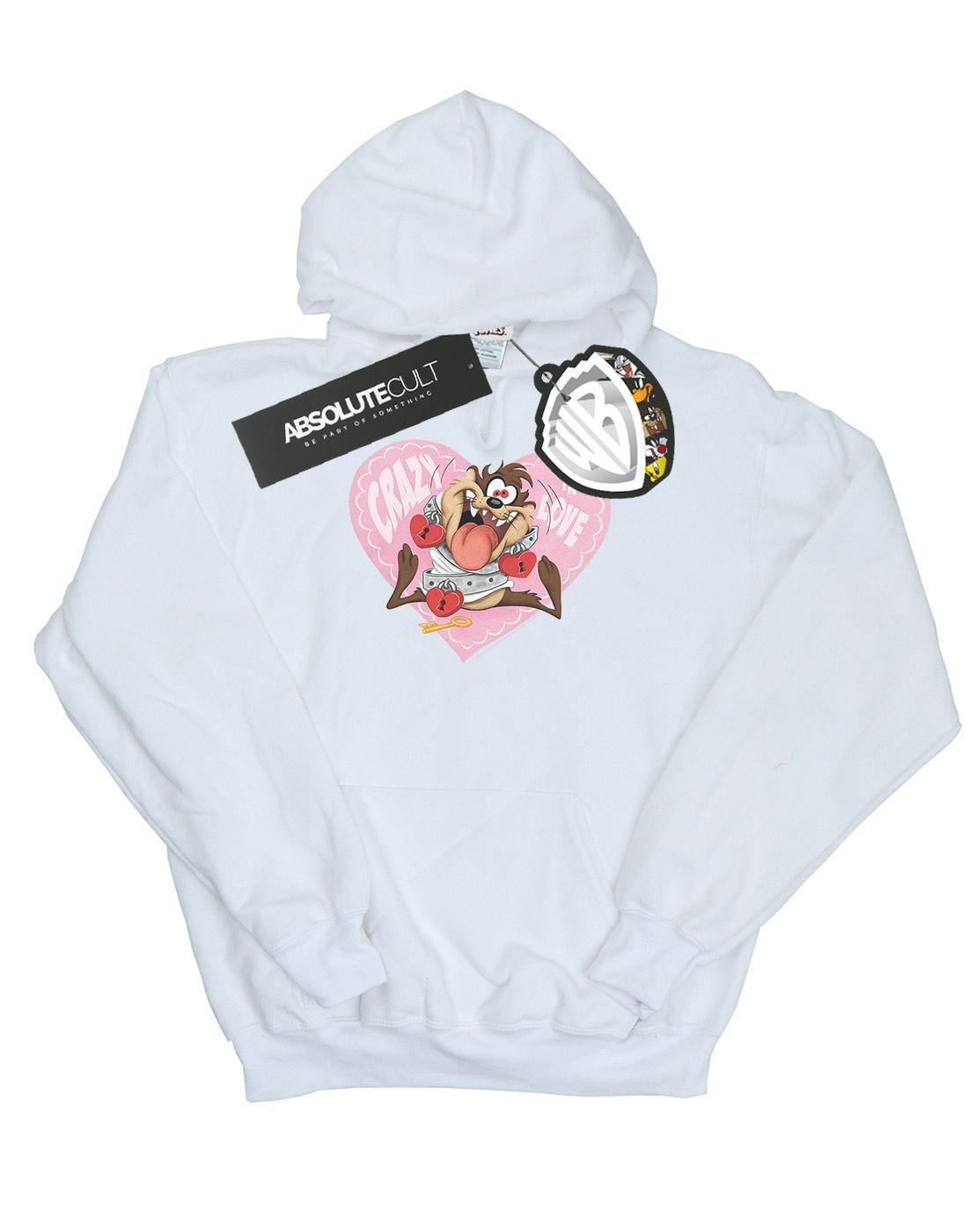 Taz Valentine's Day Crazy In Love Kapuzenpullover Damen Weiss S von LOONEY TUNES