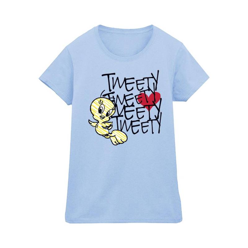 Tweety Love Heart Tshirt Damen Blau XL von LOONEY TUNES