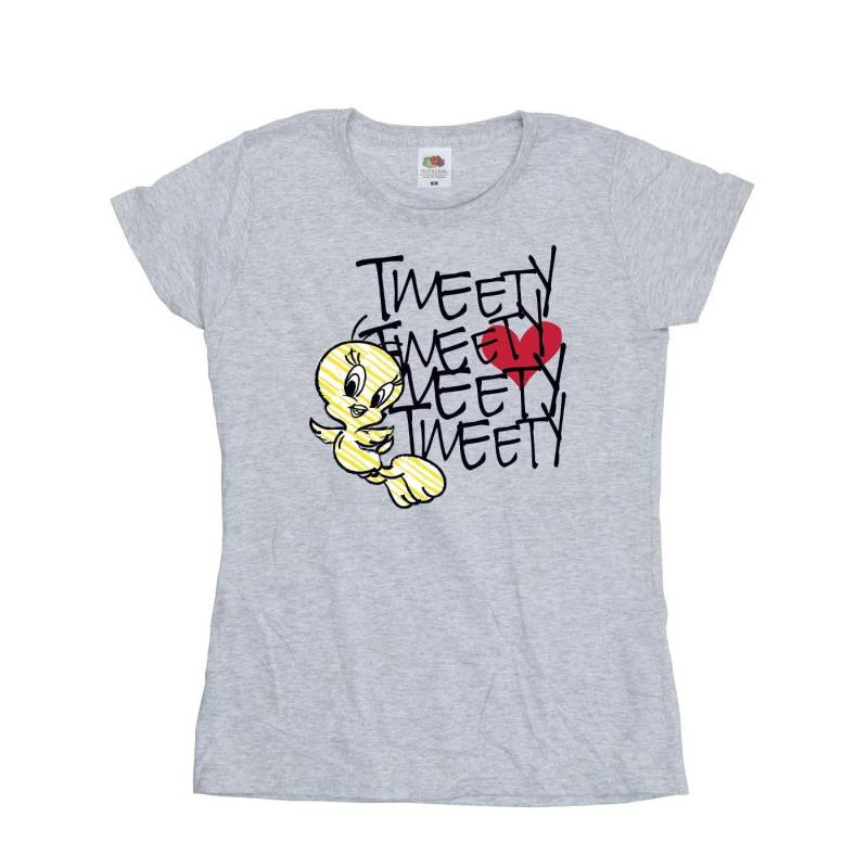 Tweety Love Heart Tshirt Damen Grau M von LOONEY TUNES