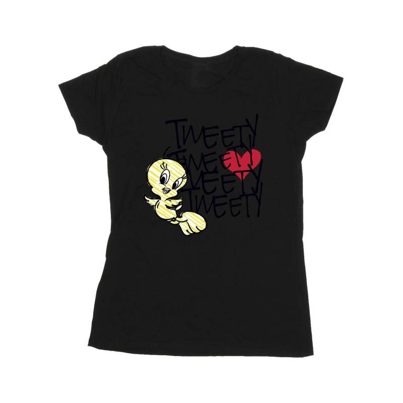 Tweety Love Heart Tshirt Damen Schwarz XL von LOONEY TUNES