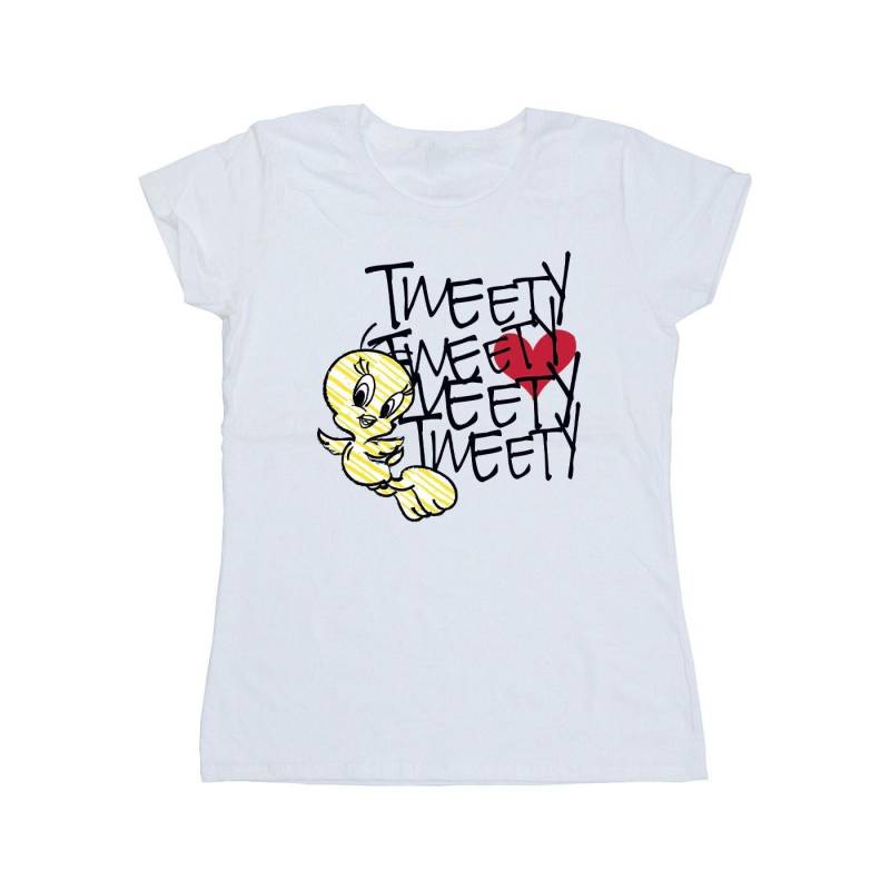 Tweety Love Heart Tshirt Damen Weiss L von LOONEY TUNES