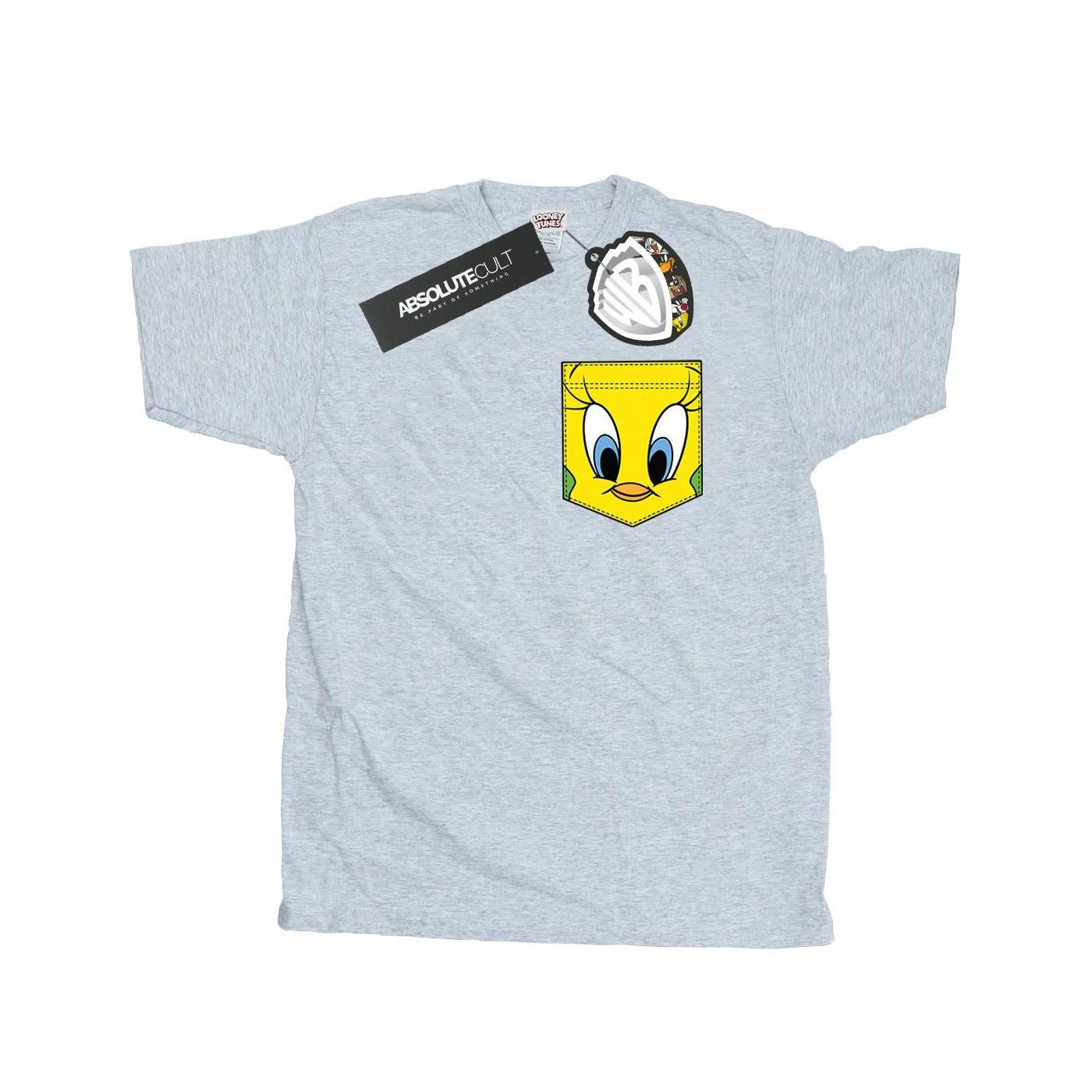 Tweety Pie Face Faux Pocket Tshirt Herren Grau L von LOONEY TUNES