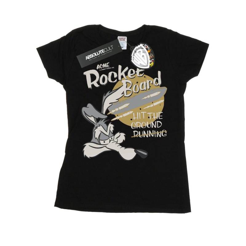 Wile E Coyote Rocket Board Tshirt Damen Schwarz L von LOONEY TUNES