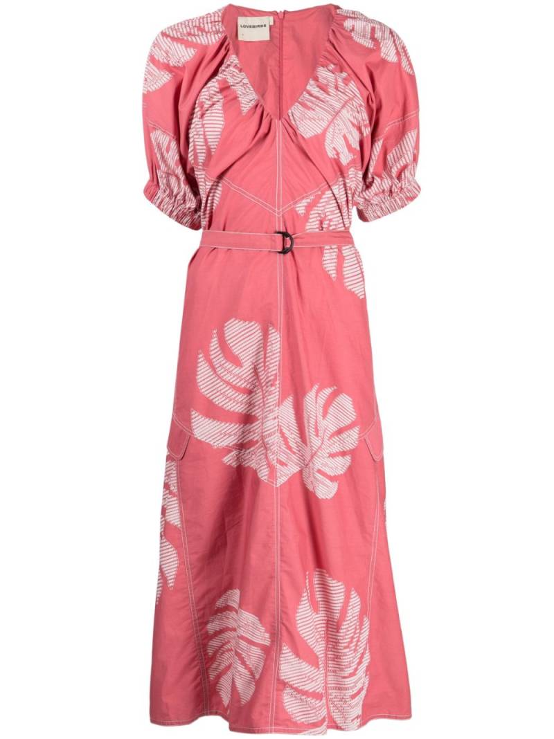 LOVEBIRDS Leaf-appliqué cotton midi dress - Pink von LOVEBIRDS