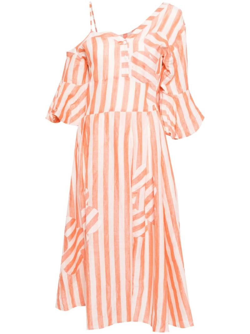 LOVEBIRDS one-shoulder striped midi dress - Orange von LOVEBIRDS