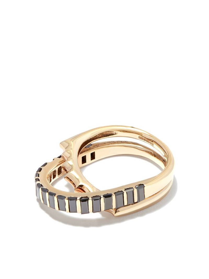 LUIS MORAIS 14kt yellow gold Elliptical black diamond linked rings von LUIS MORAIS