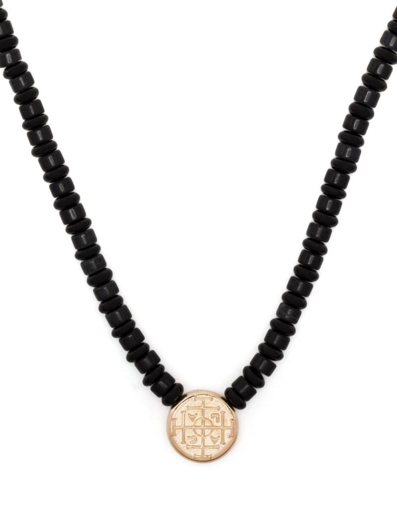 LUIS MORAIS 14kt yellow gold Money Seal onyx beaded necklace - Black von LUIS MORAIS