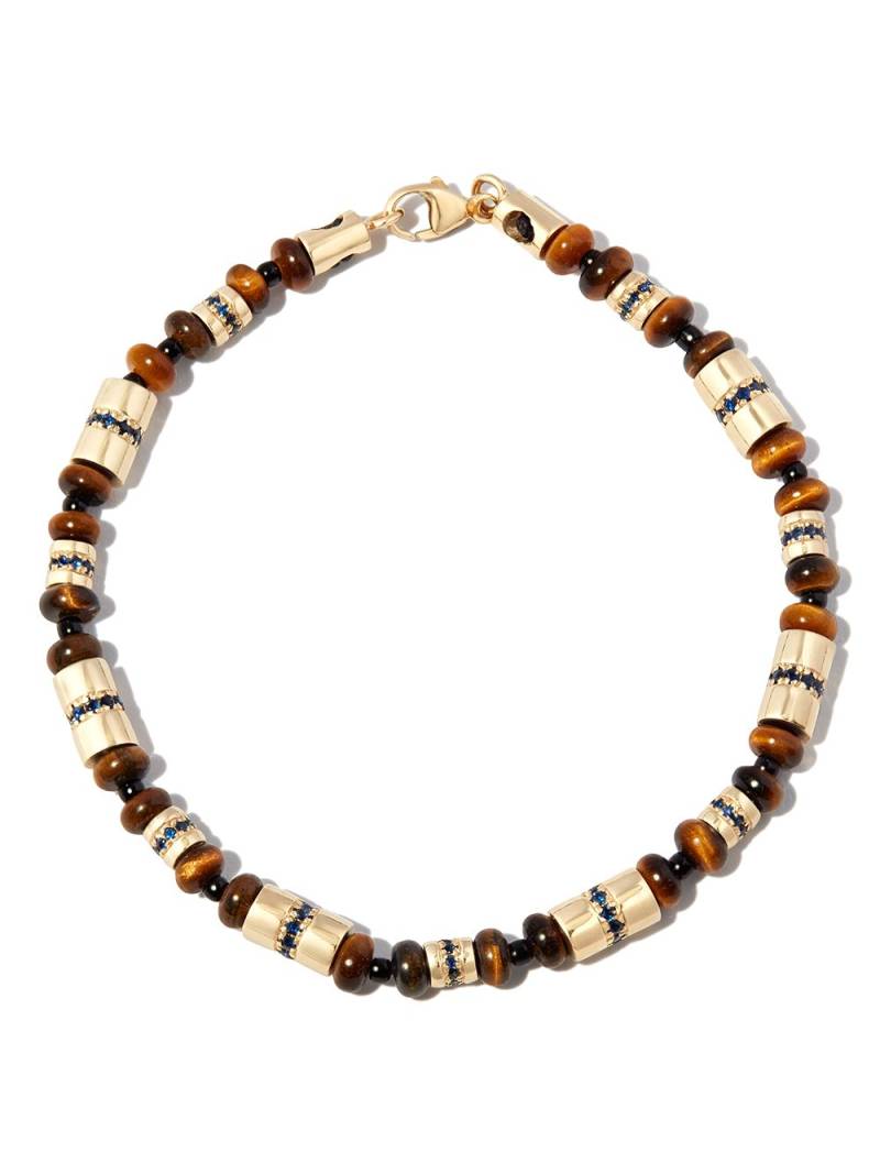 LUIS MORAIS 14kt yellow gold beaded sapphire and tigers eye bracelet von LUIS MORAIS