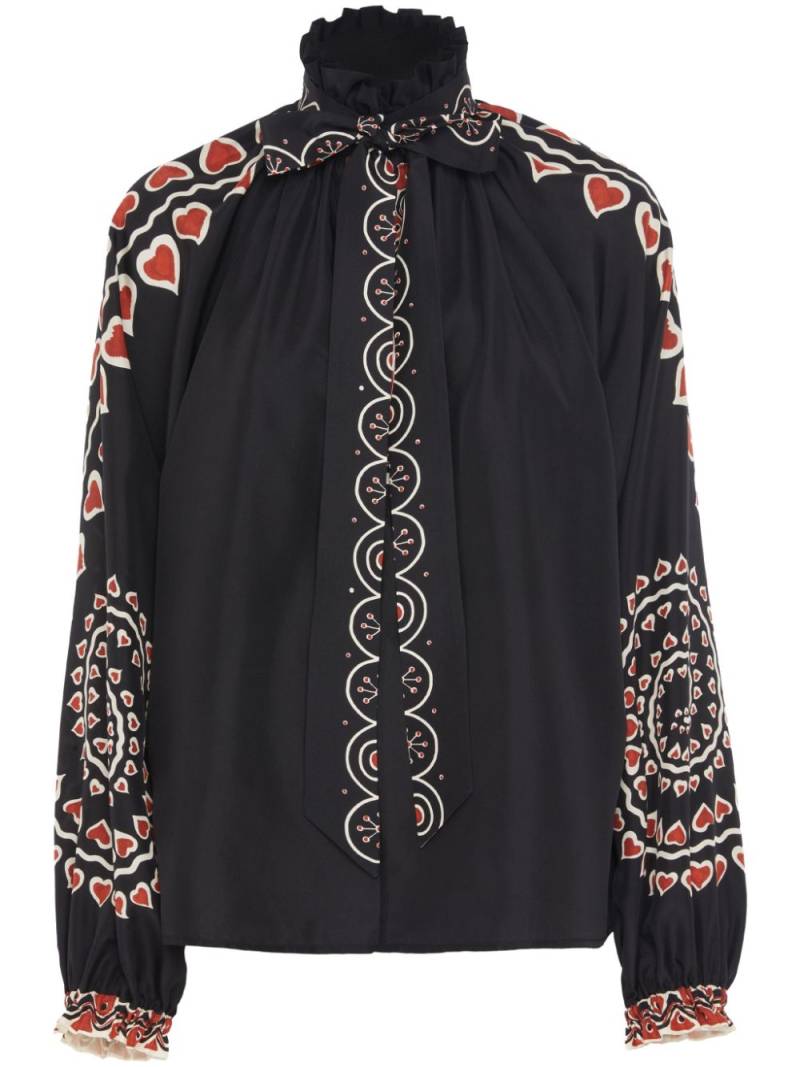 La DoubleJ Cerere silk Placée-print blouse - Black von La DoubleJ