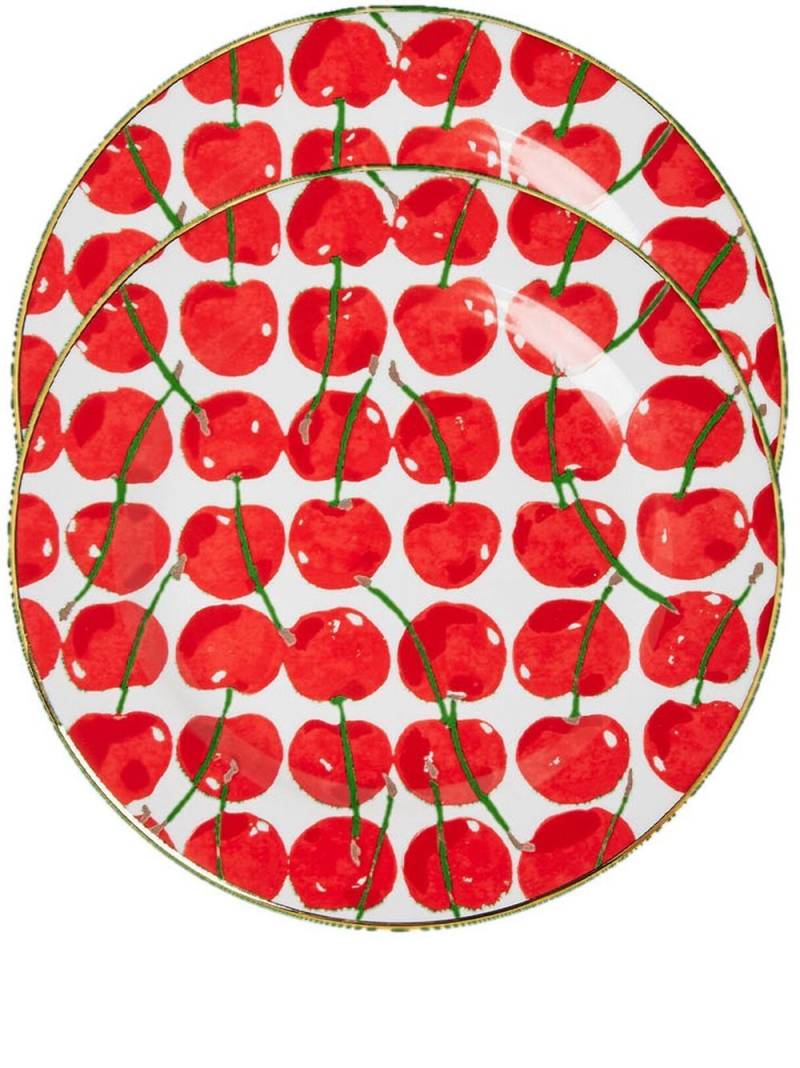 La DoubleJ Cherries Avorio-print dessert plates (set of 2) - Red von La DoubleJ