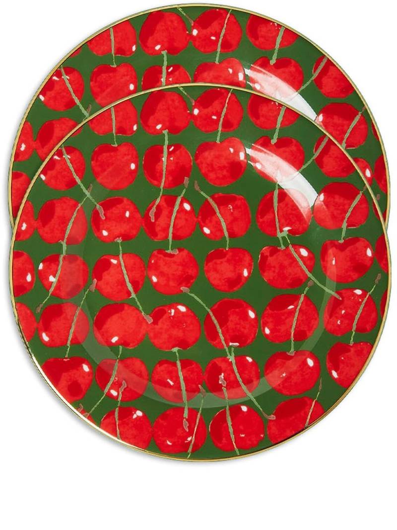 La DoubleJ Cherries Verde-print dessert plates (set of 2) - Red von La DoubleJ