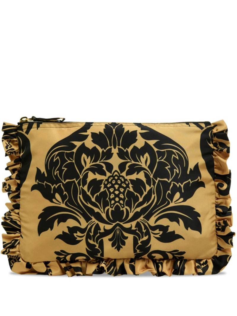 La DoubleJ Cherubs-print ruffle-trim clutch bag - Gold von La DoubleJ