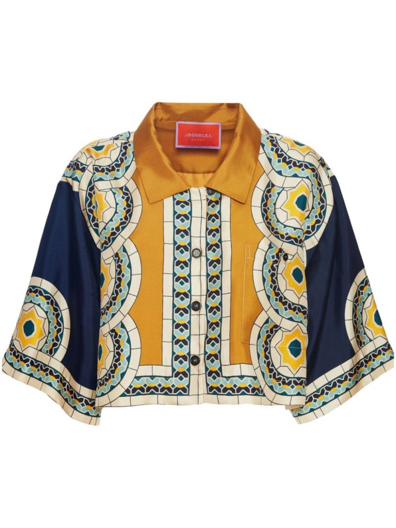 La DoubleJ Mudejar-print silk crop shirt - Yellow von La DoubleJ