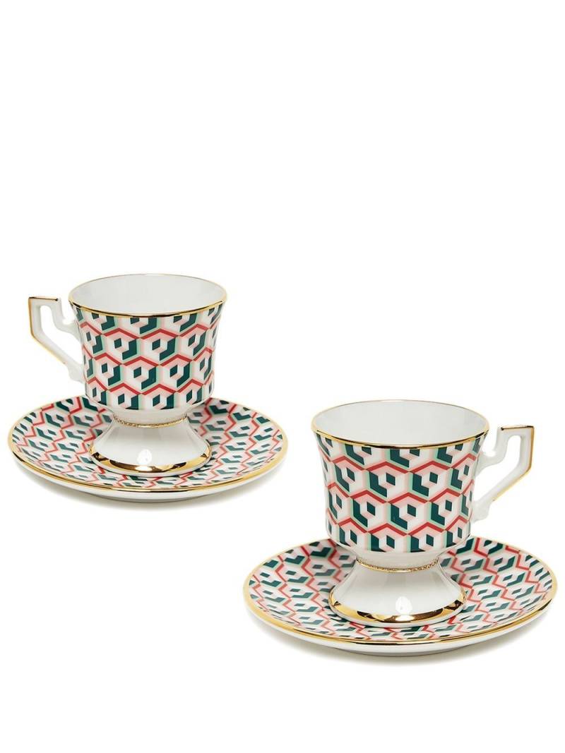 La DoubleJ abstract-print espresso cup and saucer set of two - Green von La DoubleJ