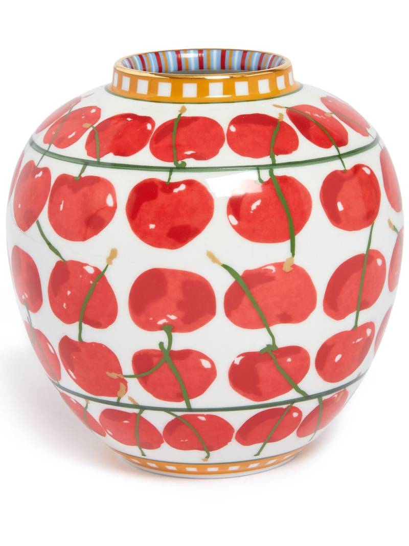 La DoubleJ cherry-print vase - White von La DoubleJ