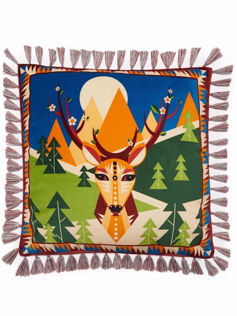 La DoubleJ deer-print velvet cushion - Red von La DoubleJ