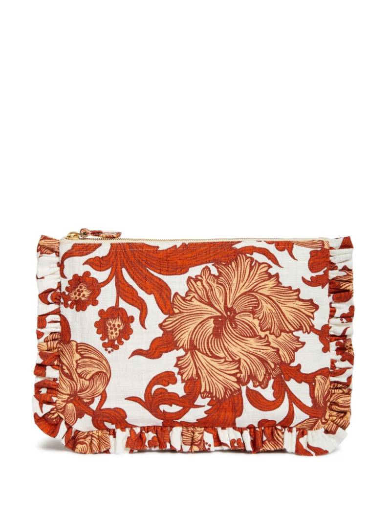 La DoubleJ floral-print ruffle clutch - Red von La DoubleJ