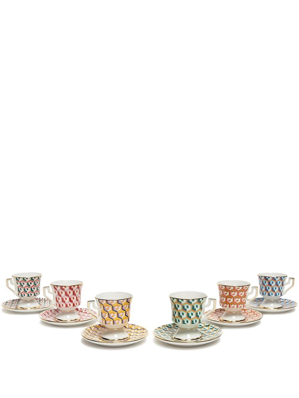 La DoubleJ geometric-print espresso cup and saucer set of six - Red von La DoubleJ