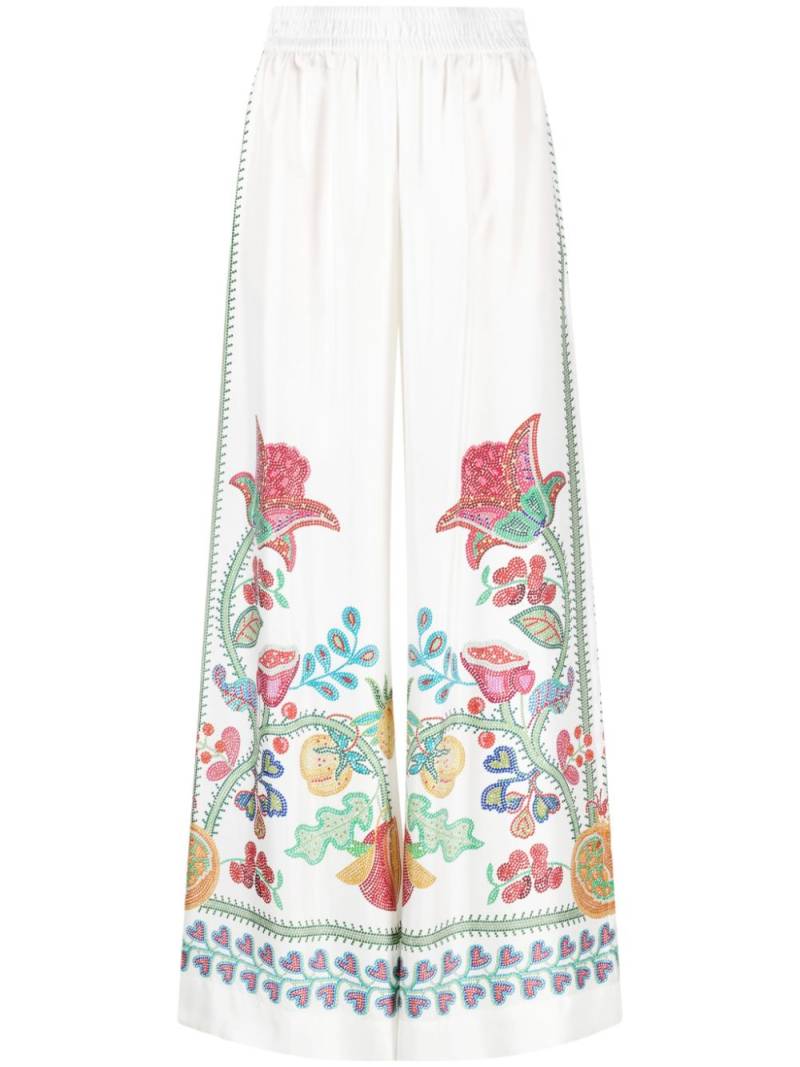 La DoubleJ graphic-print silk palazzo trousers - White von La DoubleJ