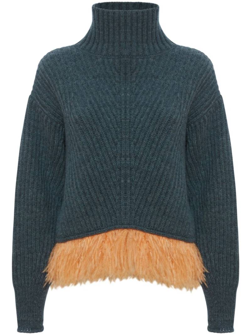 La DoubleJ high-neck feather-trim jumper - Green von La DoubleJ