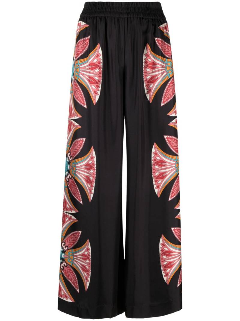 La DoubleJ lotus-print silk palazzo pants - Black von La DoubleJ