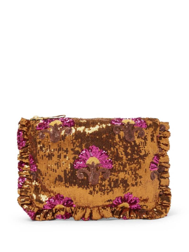 La DoubleJ sequin-embellished zipped clutch bag - Brown von La DoubleJ