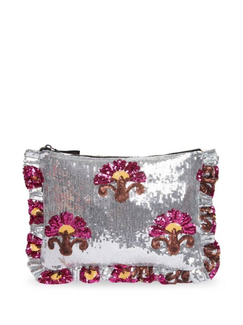 La DoubleJ sequin-embellished zipped clutch bag - Silver von La DoubleJ