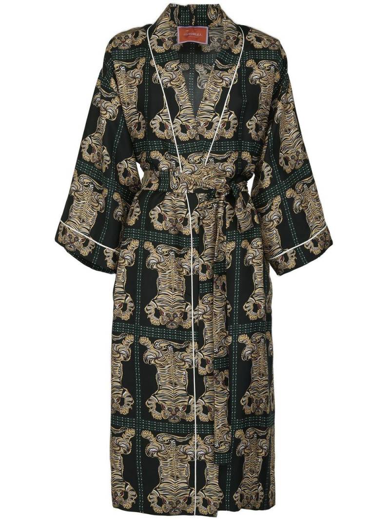 La DoubleJ tiger-print silk robe - Black von La DoubleJ