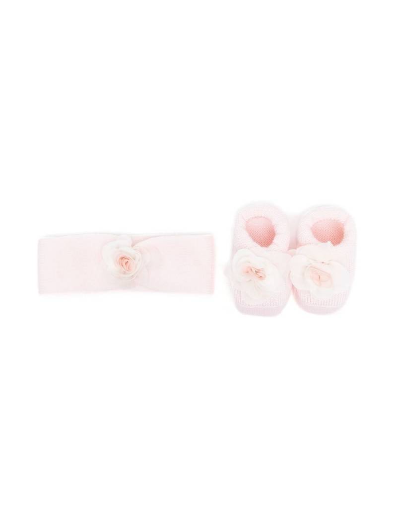 La Perla Kids floral-appliqué booties & headband set - Pink von La Perla Kids