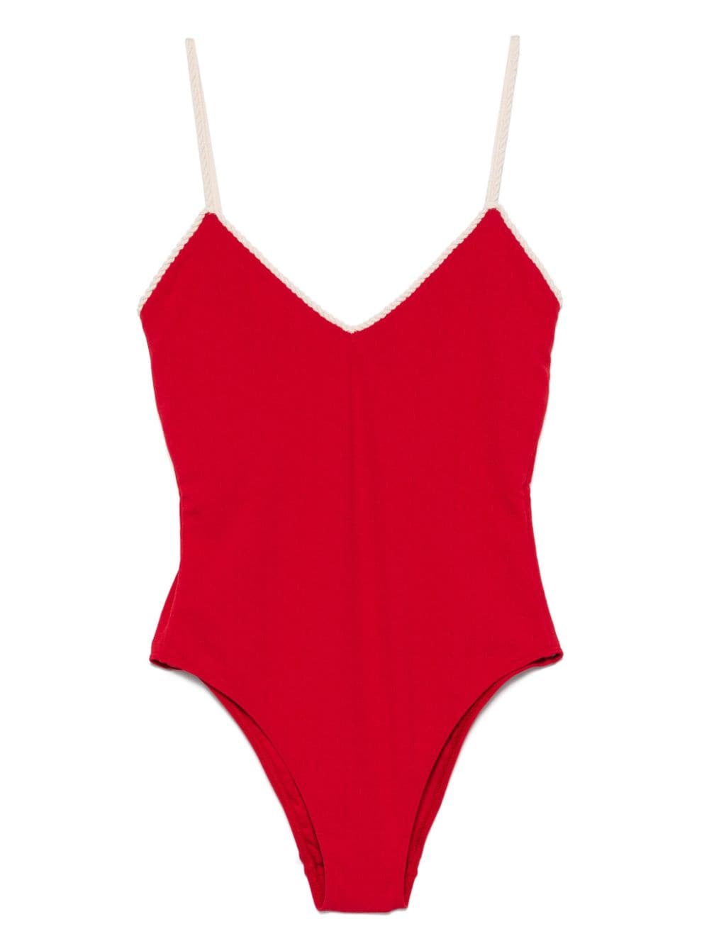 La Perla monogram-jacquard V-neck swimsuit - Red von La Perla