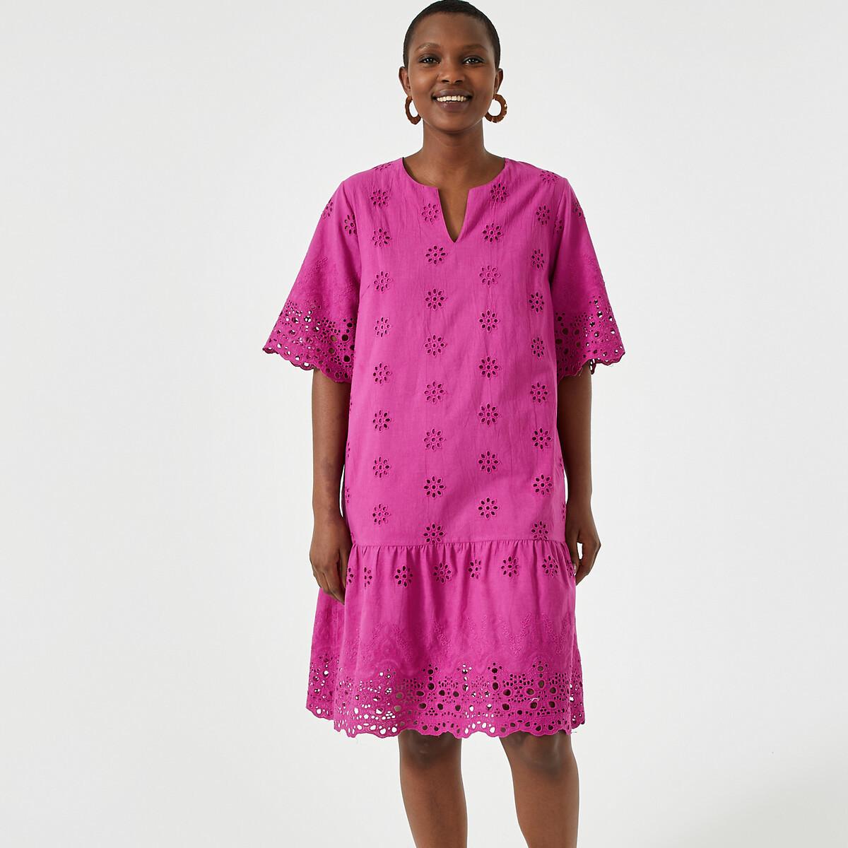 Ausgestelltes Kleid Mit Kurzen Ärmeln & Lochstickereien Damen Rosa 36 von La Redoute Collections