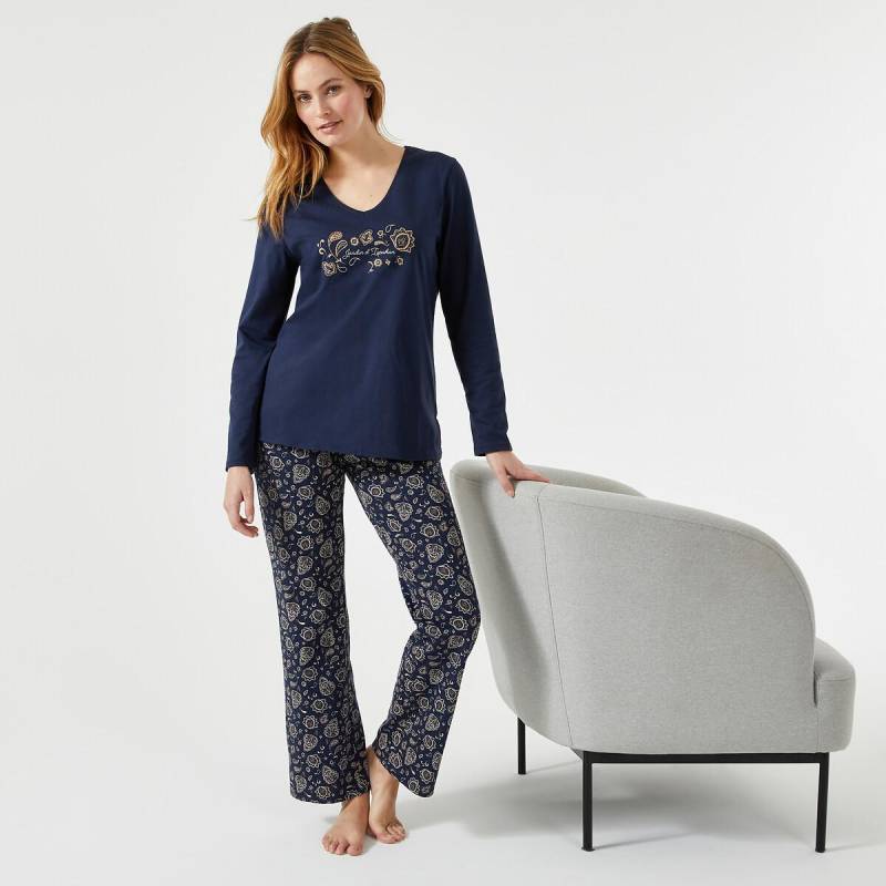 Bedruckter Jersey-pyjama Damen Blau 33/34 von La Redoute Collections