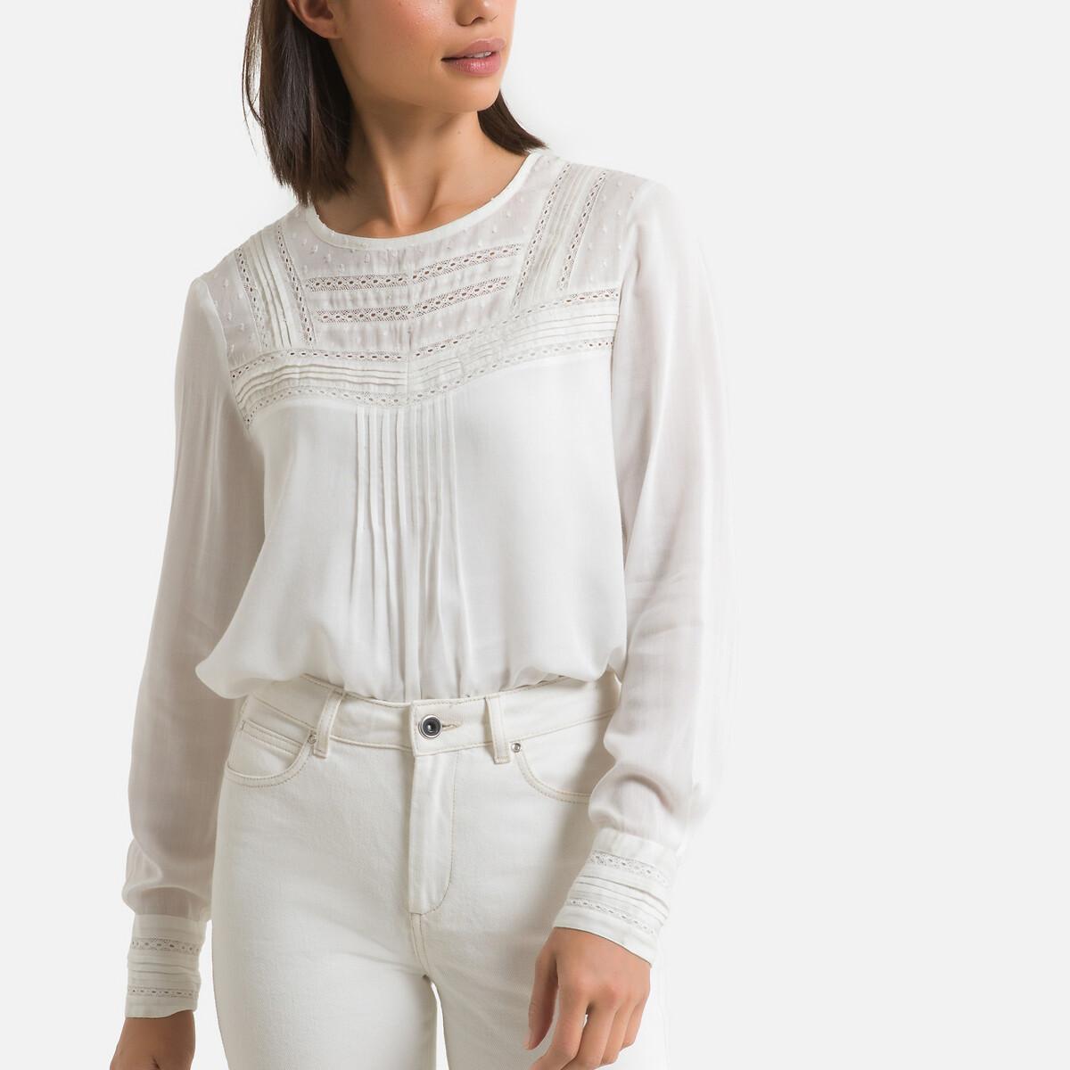 Bluse Mit Rundem Ausschnitt Und Spitzendetails Damen Weiss 42 von La Redoute Collections