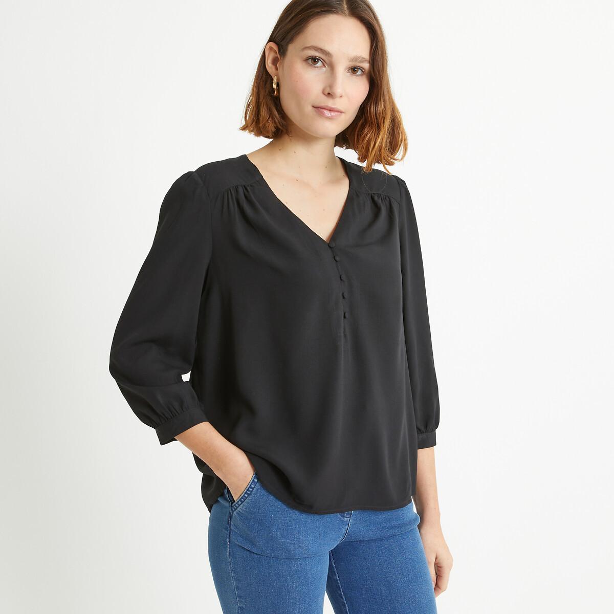 Bluse Mit V-ausschnitt Und 3/4-ärmeln Damen Schwarz 34 von La Redoute Collections