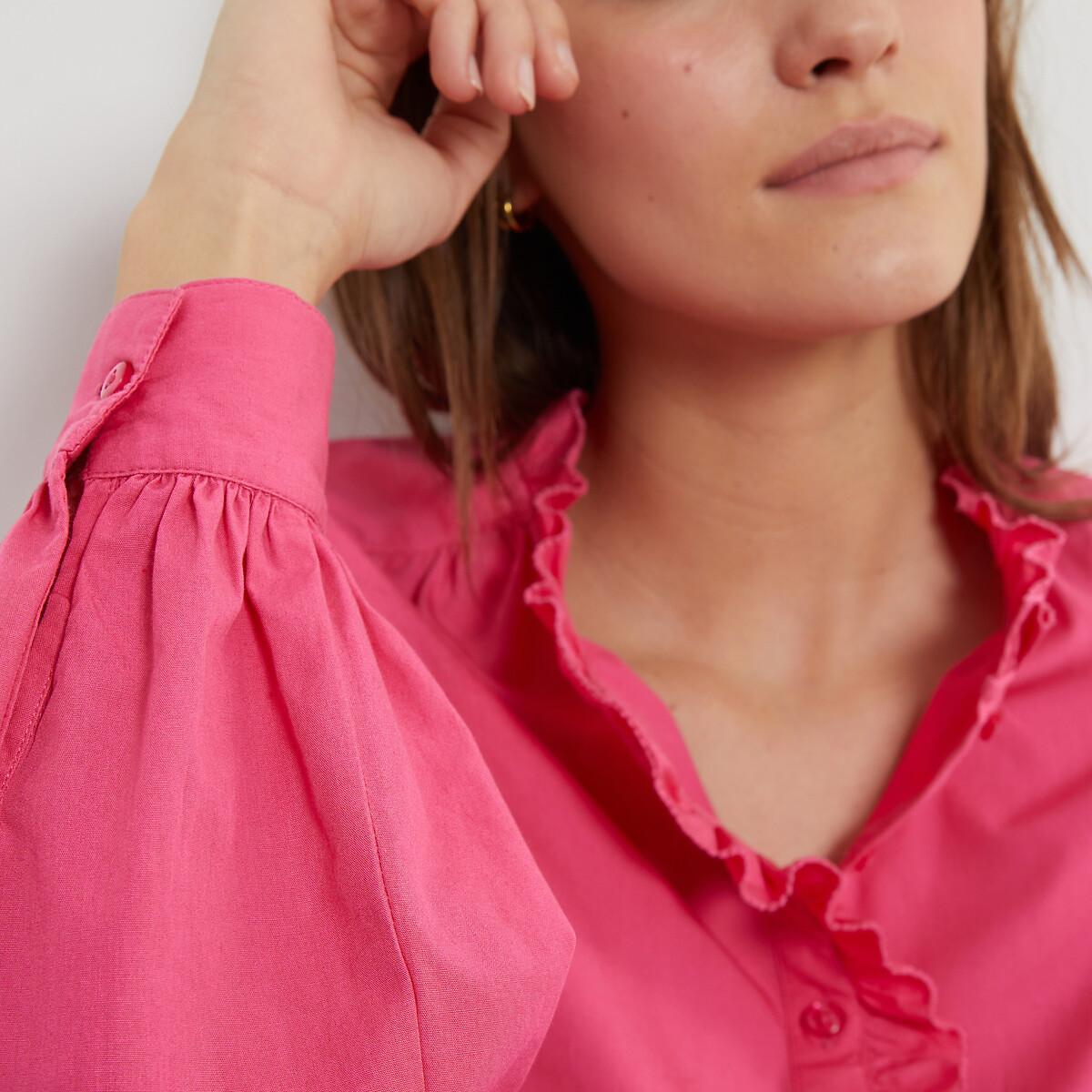 Langärmelige Bluse Mit Gerüschtem Stehkragen Damen Rosa 42 von La Redoute Collections