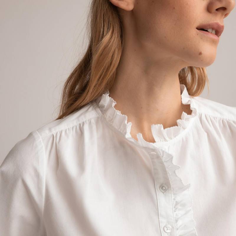 Langärmelige Bluse Mit Gerüschtem Stehkragen Damen Weiss 38 von La Redoute Collections